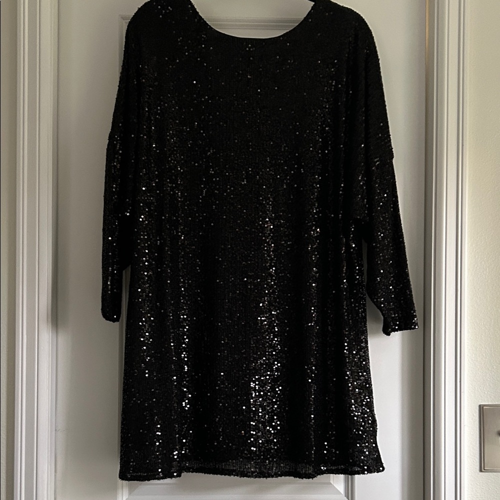 River Island Elegant Black Sequin deep V or scoop neck Dress